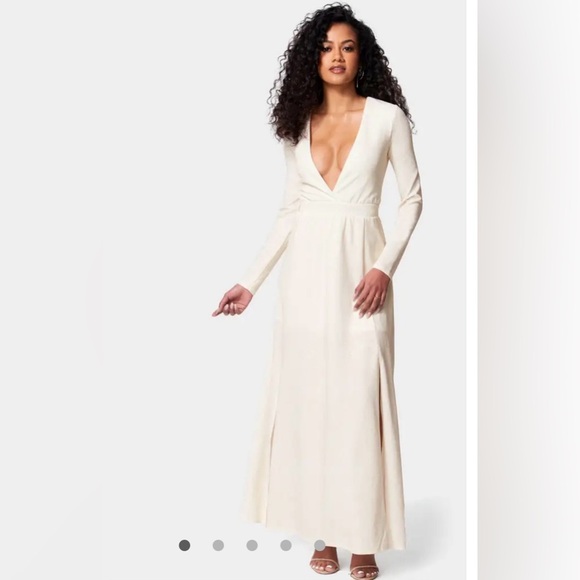 NWT bebe Lurex Deep V Ivory Maxi Dress Size Small - Picture 1 of 6